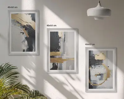 Abstrakte Schwarz-Weiß-Malerei 3er-Set mit Rahmen