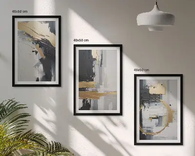 Abstrakte Schwarz-Weiß-Malerei 3er-Set mit Rahmen