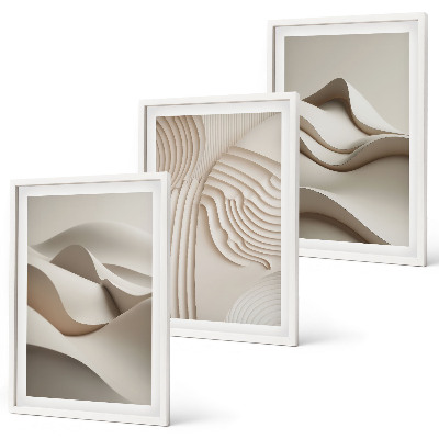 Bilder-3er-set mit rahmen Abstrakte beige Wellen