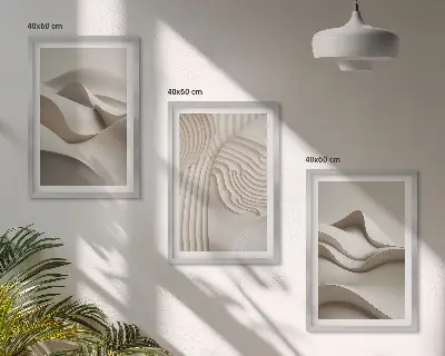 Abstrakte beige Wellen 3er-Set Bilder mit Rahmen