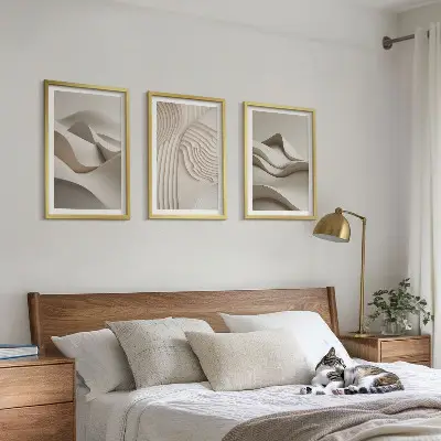 Abstrakte beige Wellen 3er-Set Bilder mit Rahmen