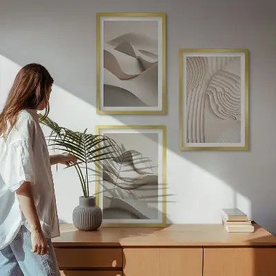 Abstrakte beige Wellen 3er-Set Bilder mit Rahmen