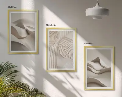 Abstrakte beige Wellen 3er-Set Bilder mit Rahmen