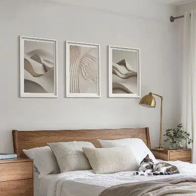 Abstrakte beige Wellen 3er-Set Bilder mit Rahmen