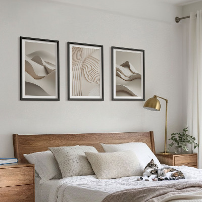 Bilder-3er-set mit rahmen Abstrakte beige Wellen