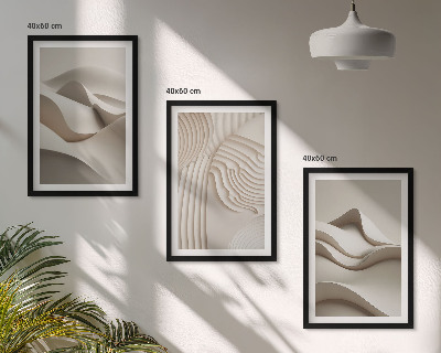 Bilder-3er-set mit rahmen Abstrakte beige Wellen