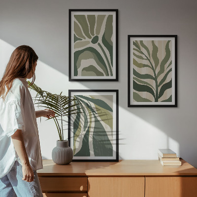 Gerahmtes bilderset Illustrationen gemalter grüner Blätter