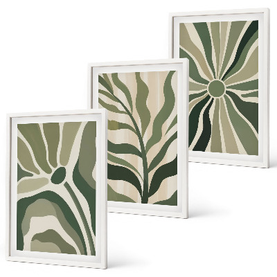Bilder-3er-set mit rahmen Grüne und beige Pflanzenmuster