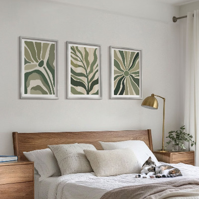 Bilder-3er-set mit rahmen Grüne und beige Pflanzenmuster