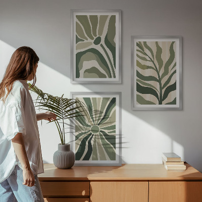 Bilder-3er-set mit rahmen Grüne und beige Pflanzenmuster
