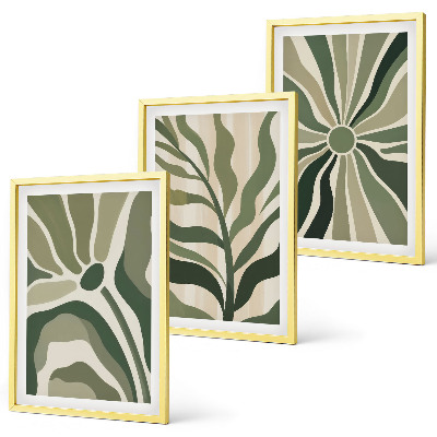 Bilder-3er-set mit rahmen Grüne und beige Pflanzenmuster