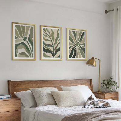 Bilder-3er-set mit rahmen Grüne und beige Pflanzenmuster