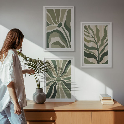 Bilder-3er-set mit rahmen Grüne und beige Pflanzenmuster