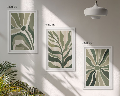 Bilder-3er-set mit rahmen Grüne und beige Pflanzenmuster