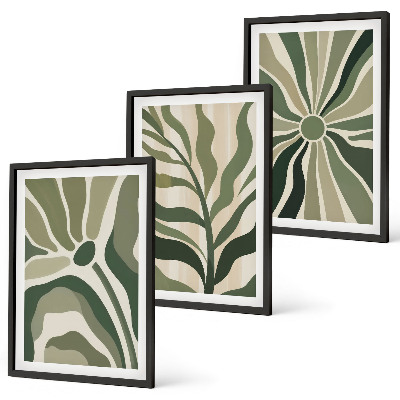 Bilder-3er-set mit rahmen Grüne und beige Pflanzenmuster
