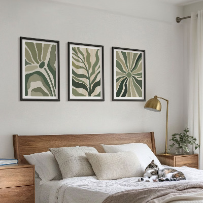 Bilder-3er-set mit rahmen Grüne und beige Pflanzenmuster