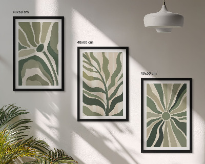 Bilder-3er-set mit rahmen Grüne und beige Pflanzenmuster