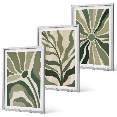 Bilder-3er-set mit rahmen Grüne und beige Pflanzenmuster