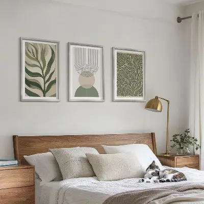 Geometrische Blattformen Bilder-Set mit drei Rahmen
