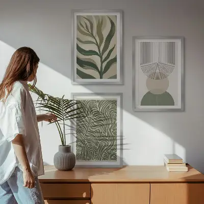 Geometrische Blattformen Bilder-Set mit drei Rahmen
