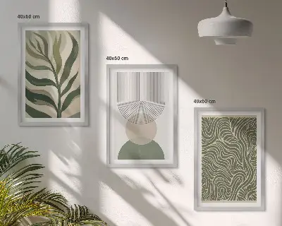 Geometrische Blattformen Bilder-Set mit drei Rahmen