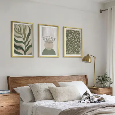Geometrische Blattformen Bilder-Set mit drei Rahmen