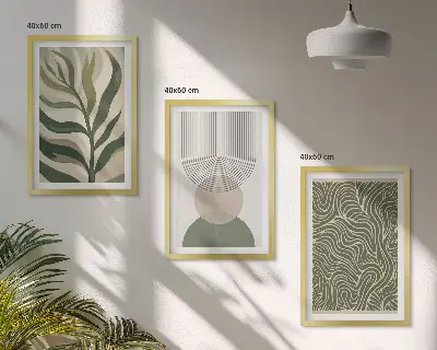 Geometrische Blattformen Bilder-Set mit drei Rahmen