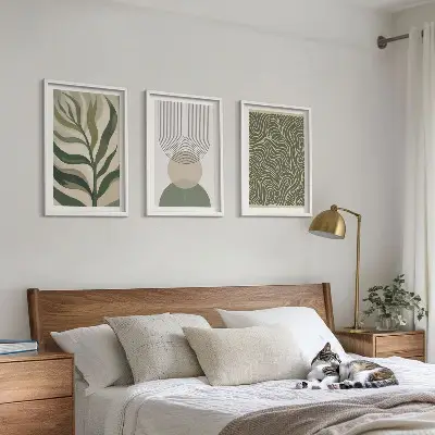 Geometrische Blattformen Bilder-Set mit drei Rahmen