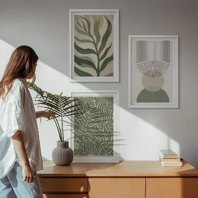 Geometrische Blattformen Bilder-Set mit drei Rahmen