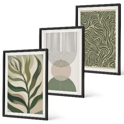 Geometrische Blattformen Bilder-Set mit drei Rahmen