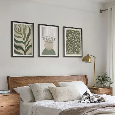 Geometrische Blattformen Bilder-Set mit drei Rahmen