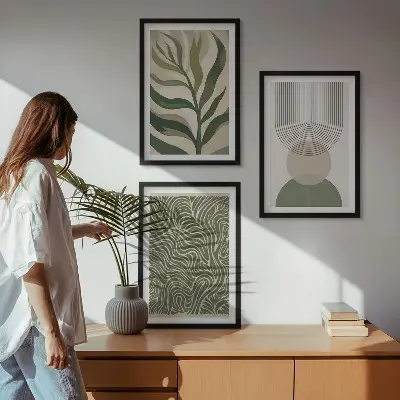Geometrische Blattformen Bilder-Set mit drei Rahmen