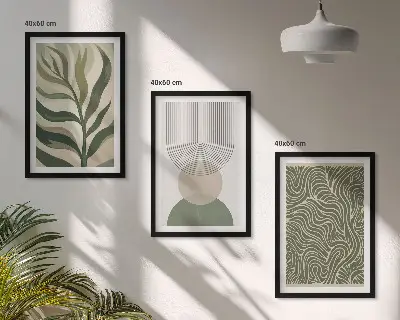 Geometrische Blattformen Bilder-Set mit drei Rahmen