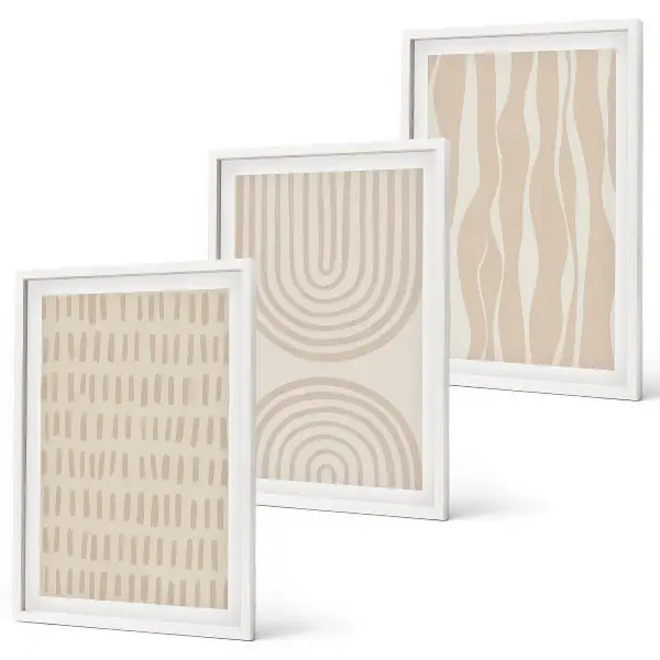 Abstrakte beige Muster Bilder-3er-Set mit Rahmen
