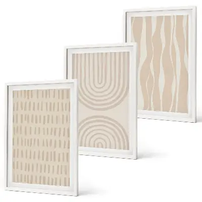 Abstrakte beige Muster Bilder-3er-Set mit Rahmen