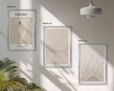 Abstrakte Poster im Boho-Stil 3er-Set mit Rahmen in Pastellfarben