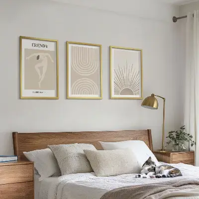 Abstrakte Poster im Boho-Stil 3er-Set mit Rahmen in Pastellfarben