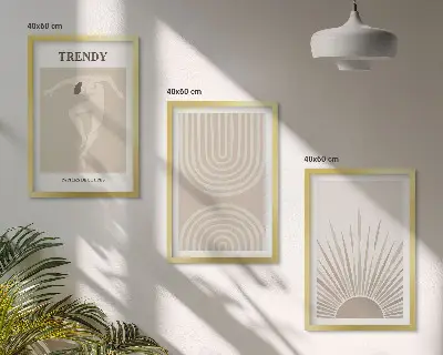 Abstrakte Poster im Boho-Stil 3er-Set mit Rahmen in Pastellfarben