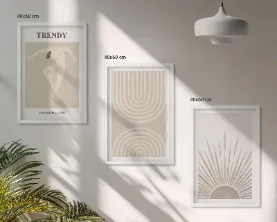 Abstrakte Poster im Boho-Stil 3er-Set mit Rahmen in Pastellfarben