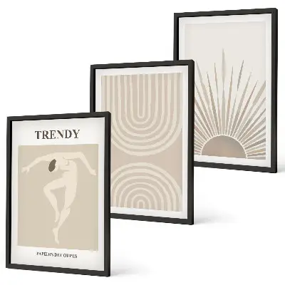 Abstrakte Poster im Boho-Stil 3er-Set mit Rahmen in Pastellfarben