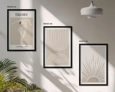 Abstrakte Poster im Boho-Stil 3er-Set mit Rahmen in Pastellfarben