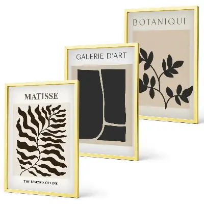 Minimalistische Pflanzenposter als 3er-Set mit Rahmen