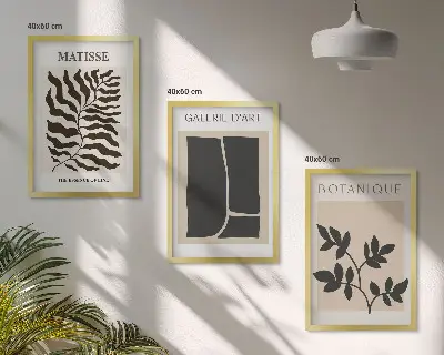 Minimalistische Pflanzenposter als 3er-Set mit Rahmen