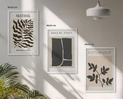 Minimalistische Pflanzenposter als 3er-Set mit Rahmen