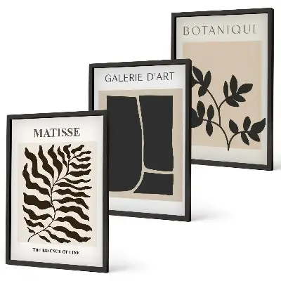 Minimalistische Pflanzenposter als 3er-Set mit Rahmen