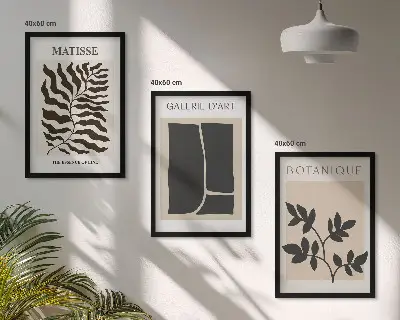 Minimalistische Pflanzenposter als 3er-Set mit Rahmen
