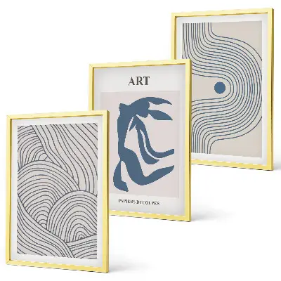 Abstrakte blaue Linien Bilder-3er-Set mit Rahmen