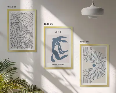 Abstrakte blaue Linien Bilder-3er-Set mit Rahmen