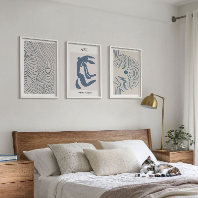 Bilder-3er-set mit rahmen Abstrakte blaue Linien