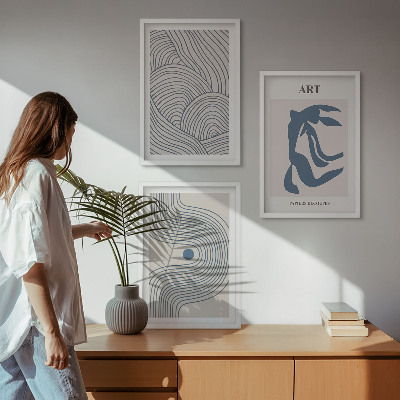Bilder-3er-set mit rahmen Abstrakte blaue Linien